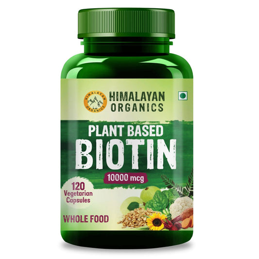 Himalayan Organics Plant Based Biotin 10000 mcg for Hair Growth - 120 Veg Capsules
