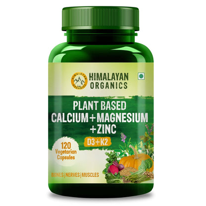 Himalayan Organics Plant Based Calcium Magnesium Zinc D3 + K2 Supplement - 120 Veg Capsules