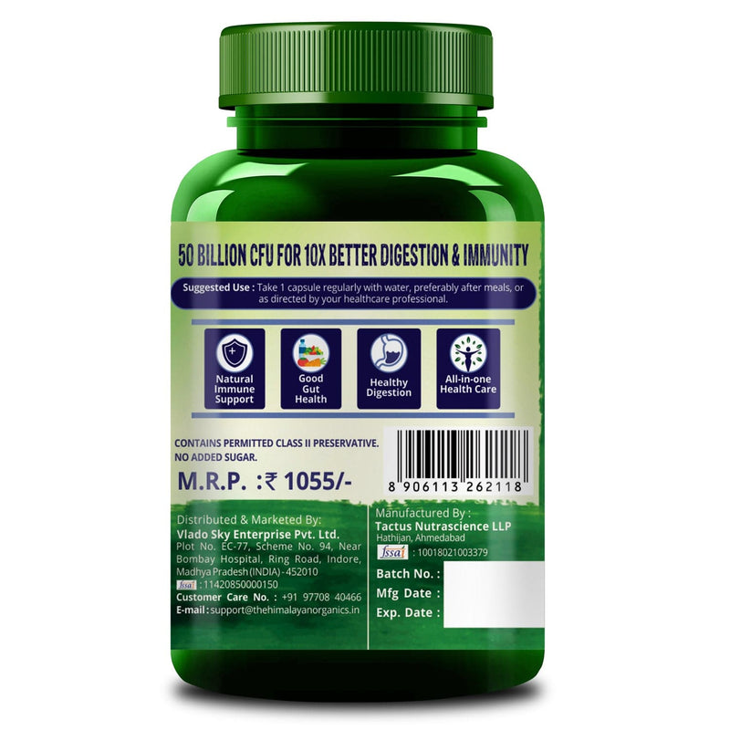 Himalayan Organics Probiotics Supplement 50 billion CFU with Prebiotics 150mg - 60 Capsules