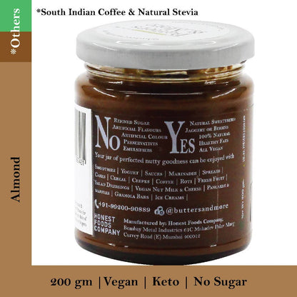 Butters & More Keto Espresso Almond Butter with South Indian Coffee & Natural Stevia Extract (200g) - plant based Dukan