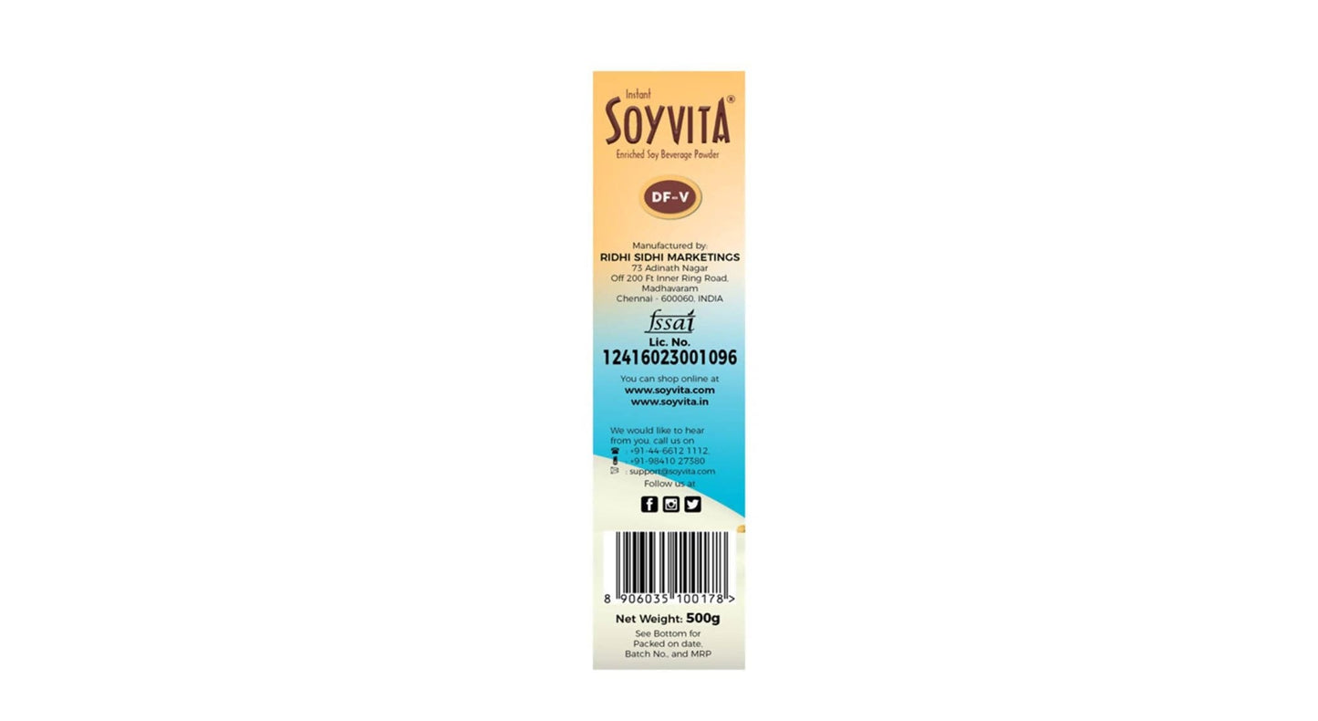 Soyvita - Dietary Fibre Vanilla | Lactose Free | Enriched Soy Beverage Powder | Serves-20 (500 Gms)