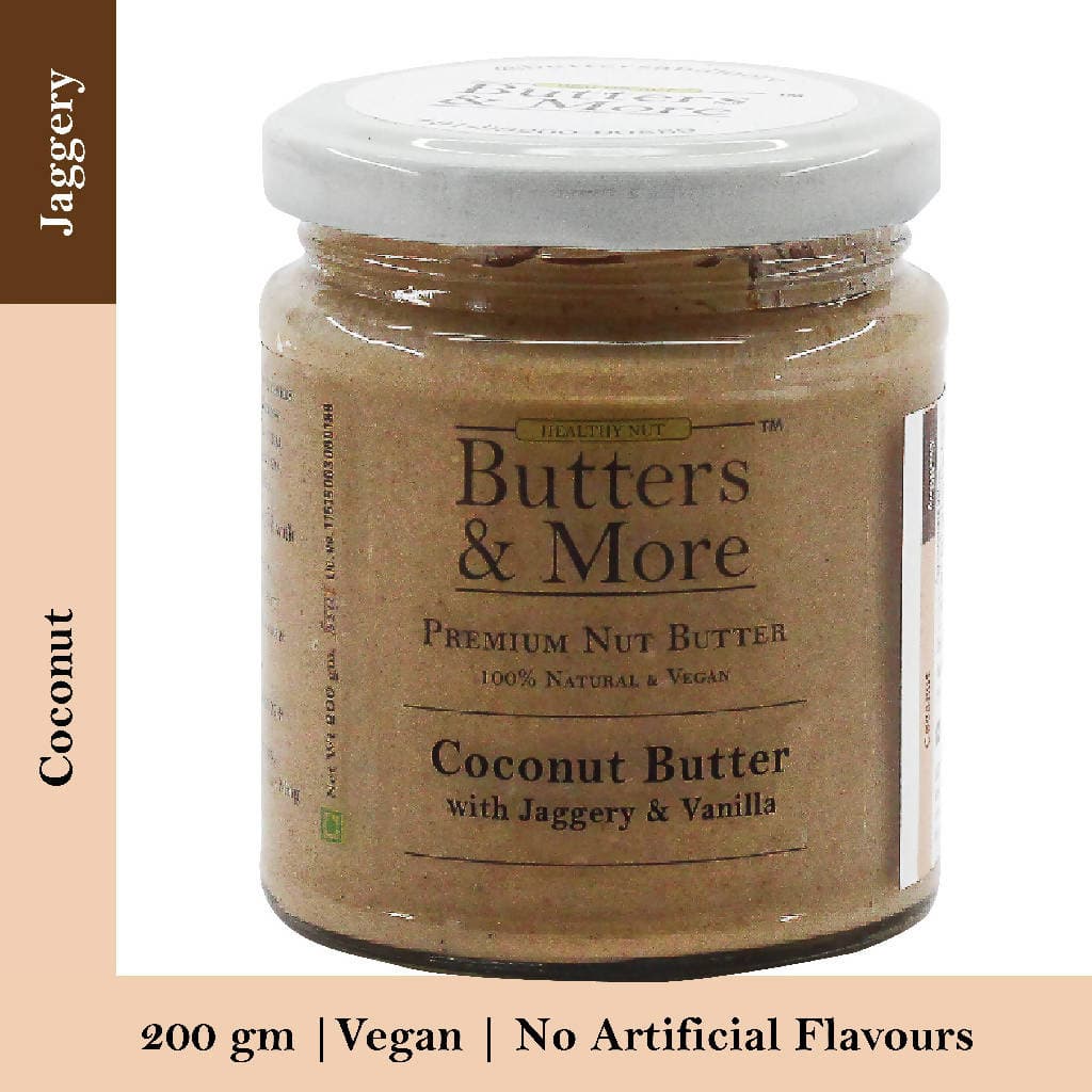 Butters & More Vegan Coconut Butter with Natural Vanilla Extract & Organic Palm Jaggery (200g). No Refined Sugar. No Artificial Flavours. - Vegan Dukan