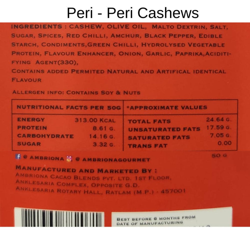 Ambriona Peri-Peri Almonds & Peri-Peri Cashews All Natural , Source of Protein , Nutrients & Antioxidants . NON GMO, VEGAN , GLUTEN FREE & KETO FRIENDLY | 2 x 50 gm - Vegan Dukan