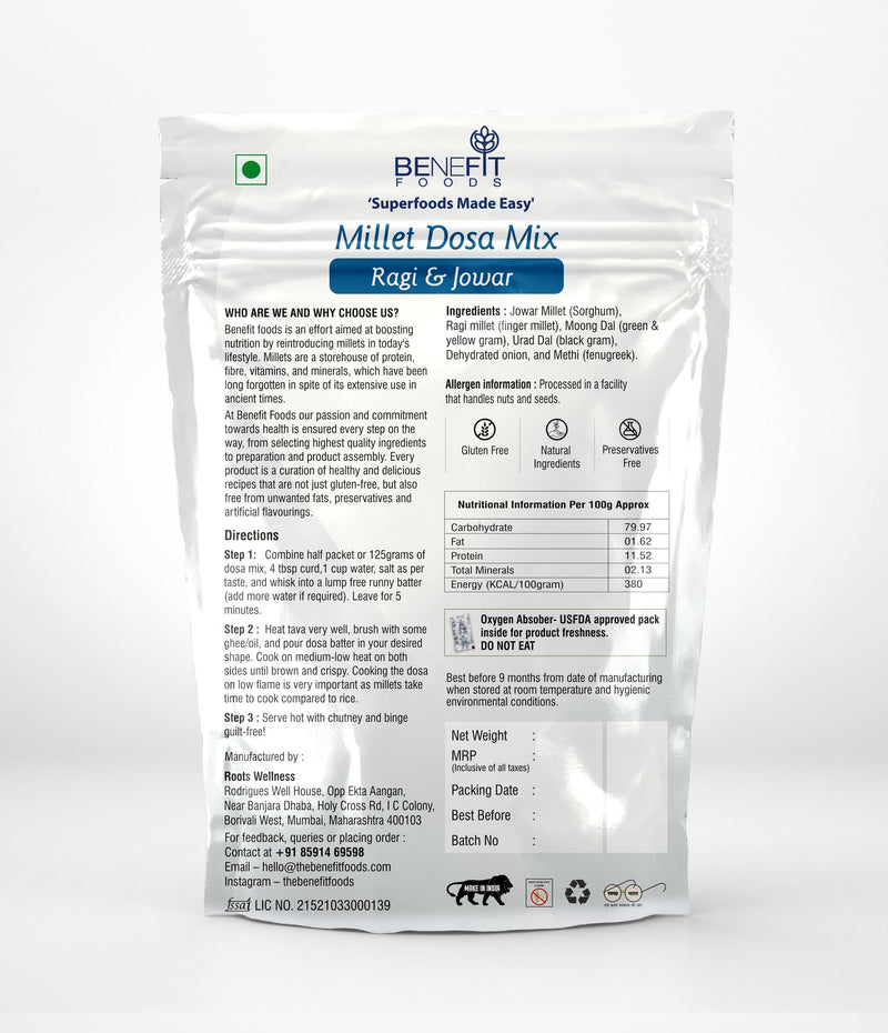 Benefit Foods Millet Dosa Mix - Ragi & Jowar - 250gm