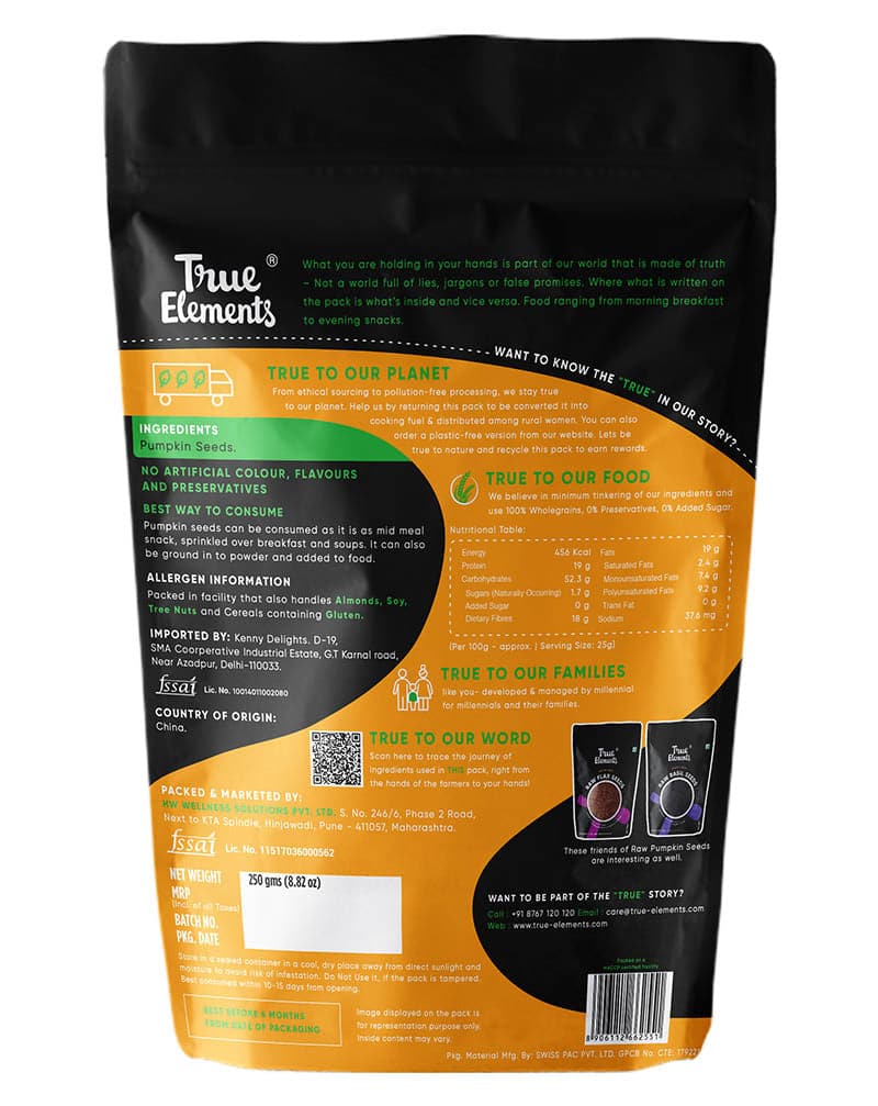 True Elements Raw Pumpkin Seeds - plant based Dukan