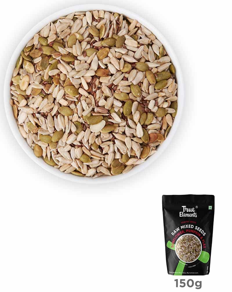 True Elements Raw Sunflower Pumpkin And Flax Seeds 150gm - plant based Dukan