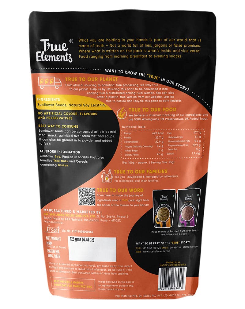 True Elements Roasted Sunflower Seeds - plant based Dukan