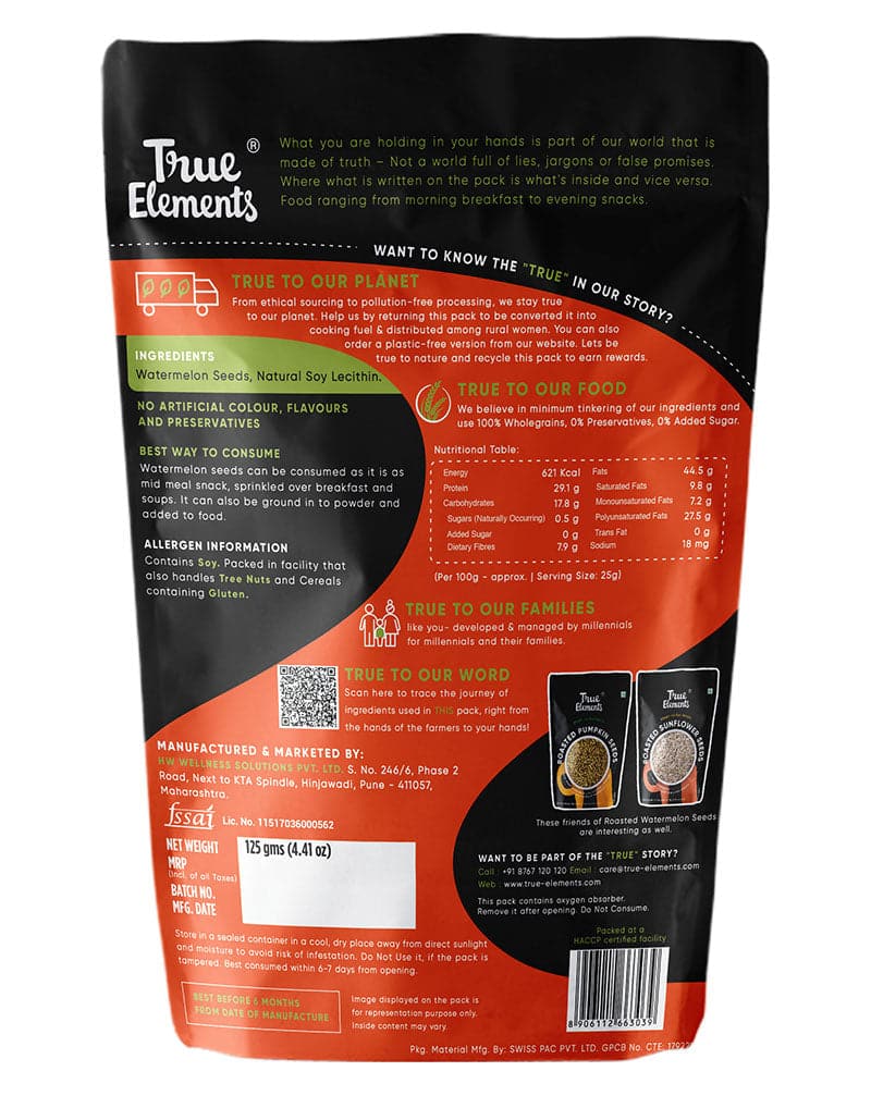 True Elements Roasted Watermelon Seeds 125gm - plant based Dukan