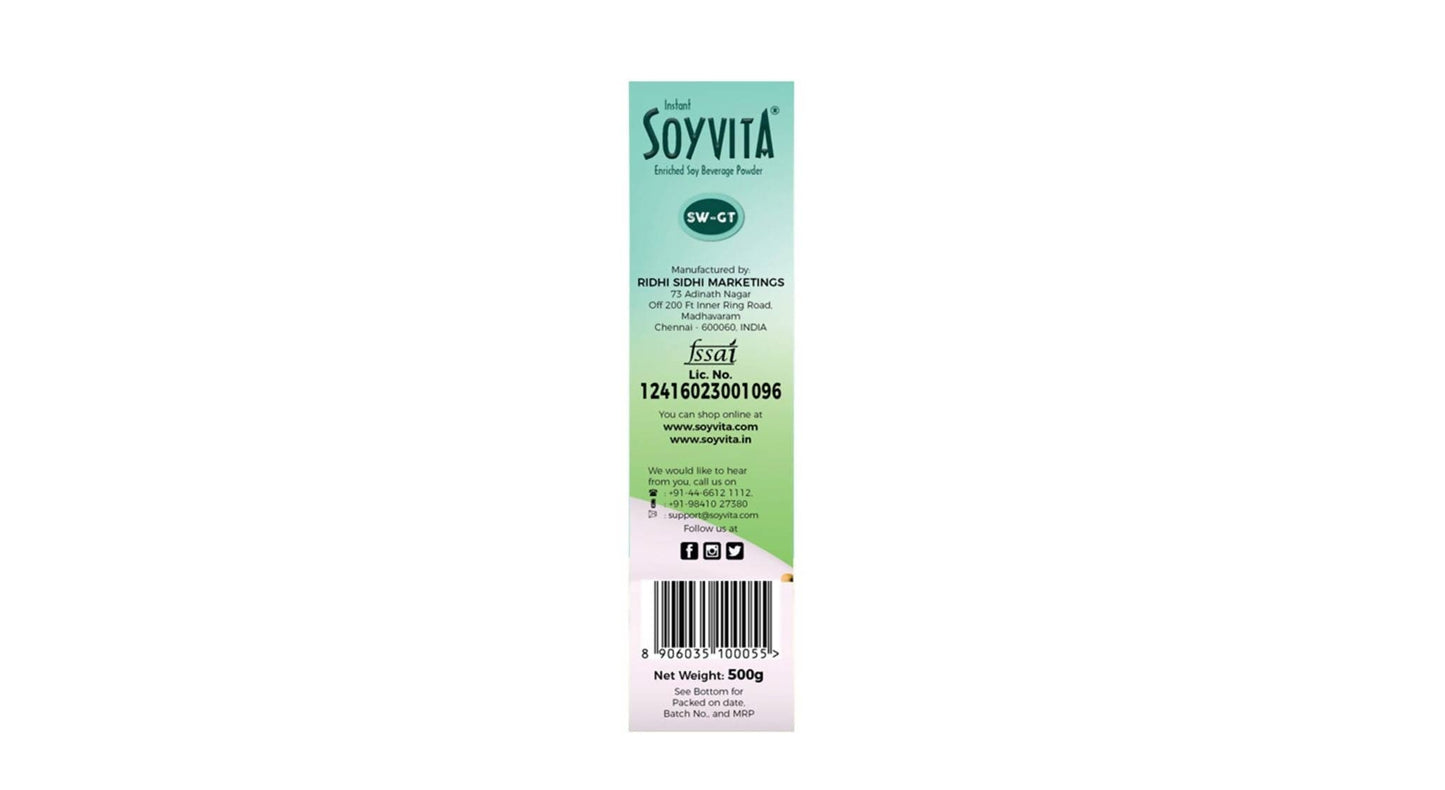 Soyvita - Sweetened Green Tea Extract | Lactose Free | Enriched Soy Beverage Powder | Serves-15 (500 Gms)