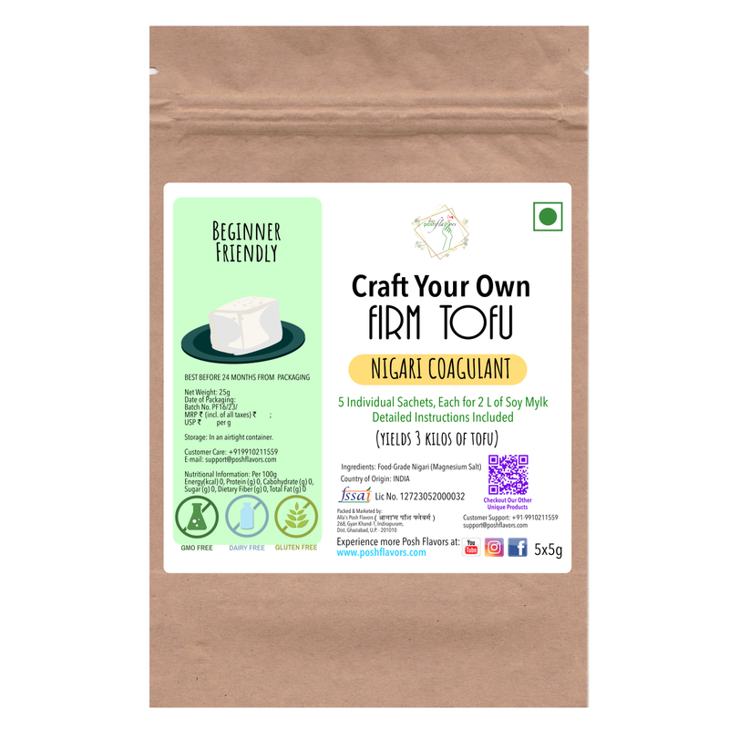 Posh Flavors Tofu Coagulant - Nigari Flakes, Bittern, Magnesium Salt | Premium Food Grade | Makes 3 kilograms of Original Firm Tofu | Made in India | Easy-to-Use Instructions & Support Included