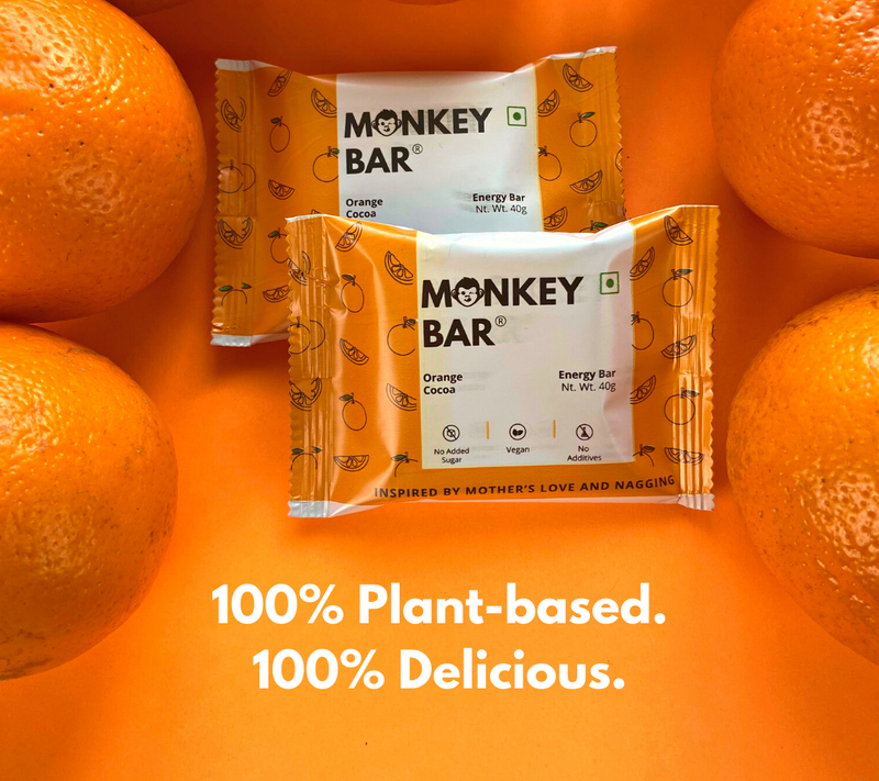 Monkey Bar - ORANGE COCOA Energy Bars - No Added Sugar - Pack of 10 (10X40g)