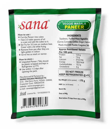 Sana Vegan Products | Veggie Masala Tofu 175g | Ready to eat (Pack of 2)