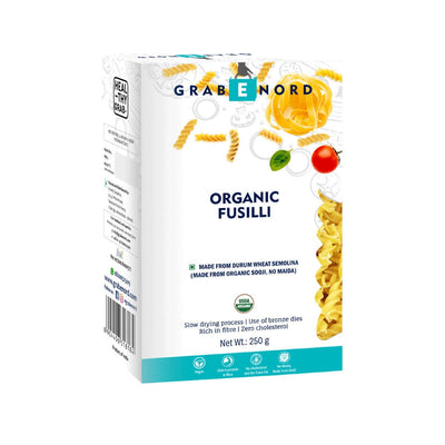 Grabenord Organic Fusilli, Durum Wheat Semolina (USDA Certified Organic, 100% Sooji, No Maida) - 250g - plant based Dukan