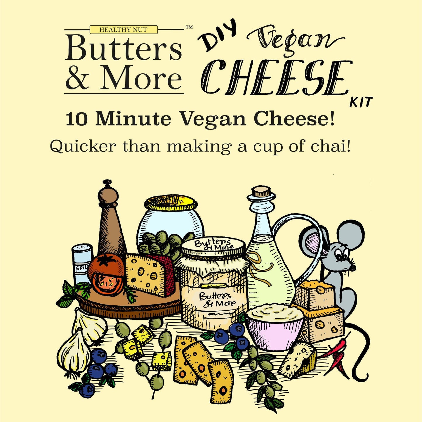 Butters & More DIY plant based Cashew Cheese Kit. Make Upto 700g of plant based Cheese in 10 mins. (Included: Cashew Butter+Nutritional Yeast+Tapioca Starch+Instruction Manual) - plant based Dukan