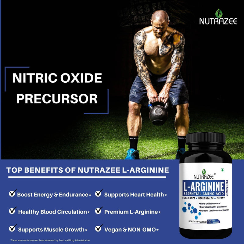 Nutrazee L-Arginine Nitric Oxide Booster, 90 Vegan capsules - Vegan Dukan