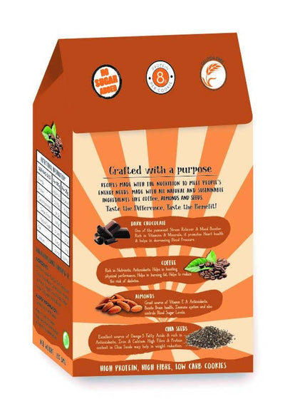 AG Taste Vegan & Gluten Free Protein Cookies- Chocolate Coffee Almond (150 g)-Pack of 6 individual wrapped cookies (25gx6). Sugar free, Low carb, Workout snack - Vegan Dukan